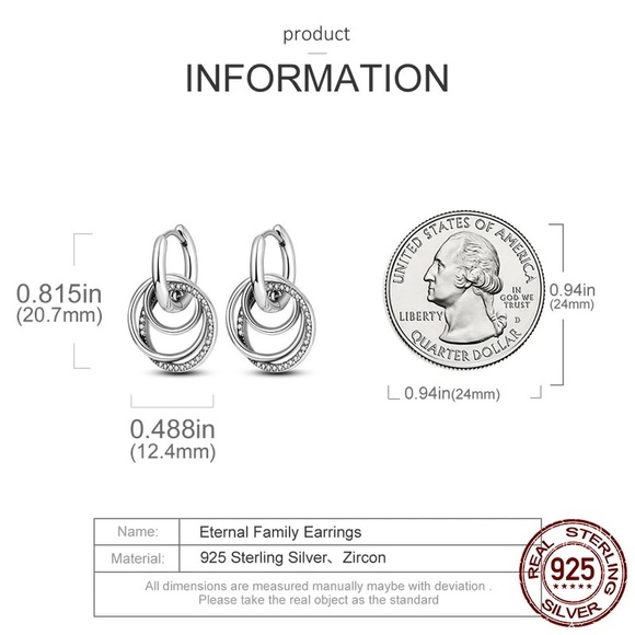 ◾️925 Sterling Silver Cubic Zircon Circle Charm Hoop Earrings - Picture 3 of 8